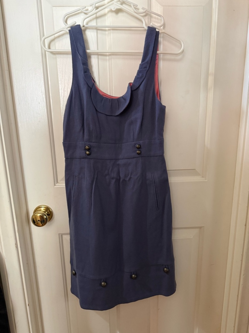 Moulinette Soeurs Anthropologie Blue Sleeveless Midi Dress with Coral Lining 4